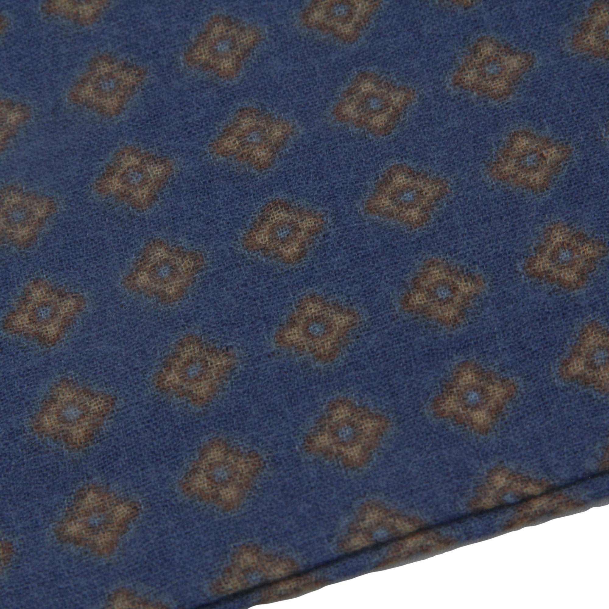Blue & Brown Medallion Wool-Silk Hankie - Paolo Albizzati