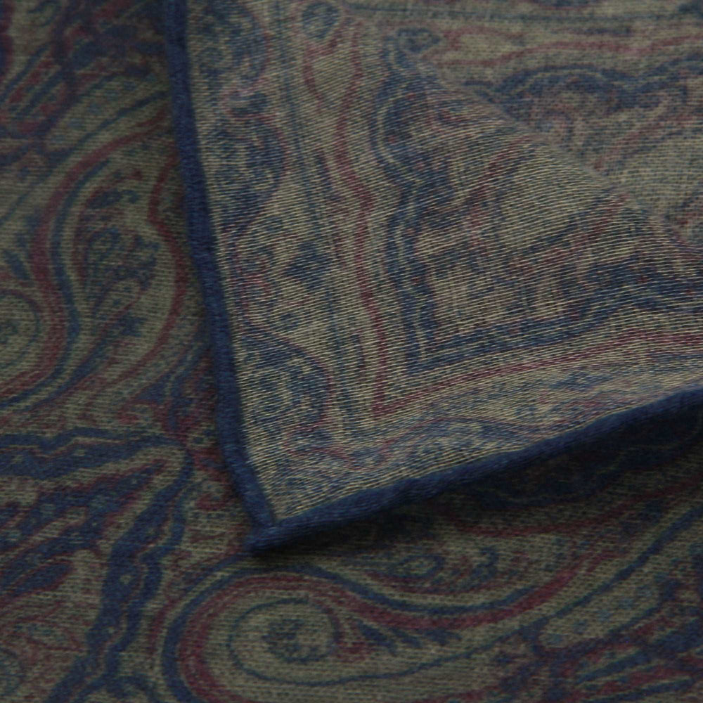 Blue & Purple Paisley Wool-Silk Hankie - Paolo Albizzati