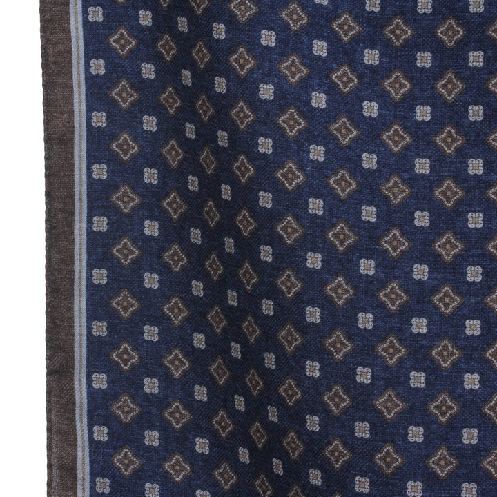 Navy & Brown Medallion Reversible Wool Scarf - Paolo Albizzati