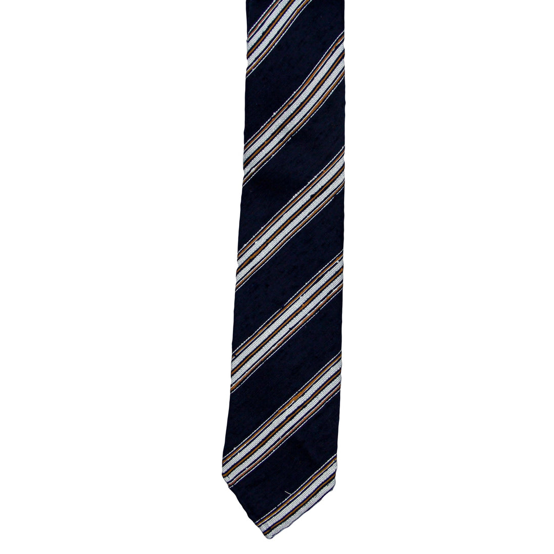 Navy Striped Silk Bouclé Untipped Tie - Paolo Albizzati - Boutique Jacques Last Call