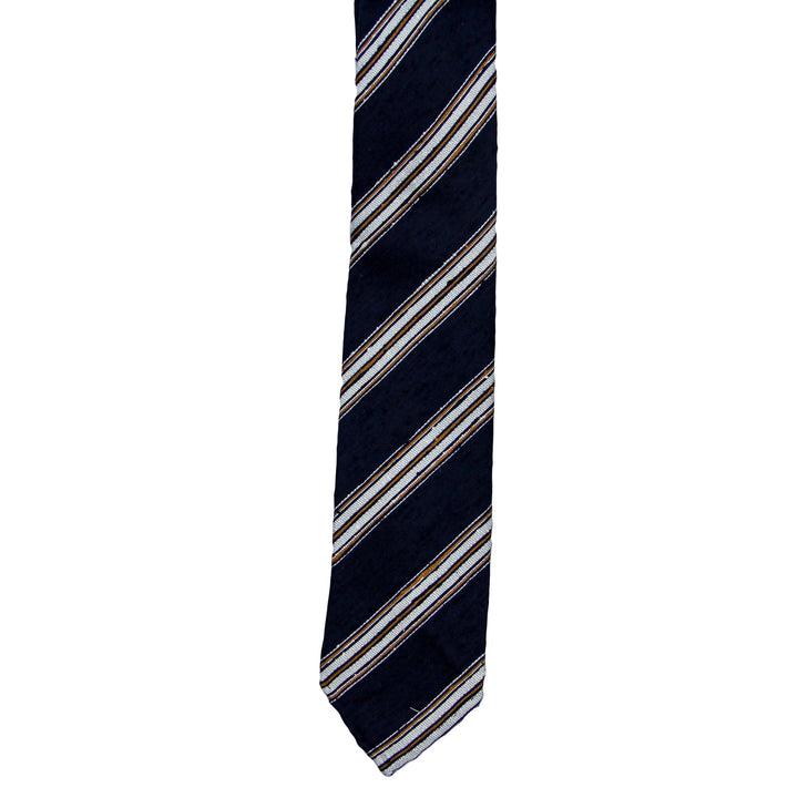 Navy Striped Silk Bouclé Untipped Tie - Paolo Albizzati - Boutique Jacques Last Call