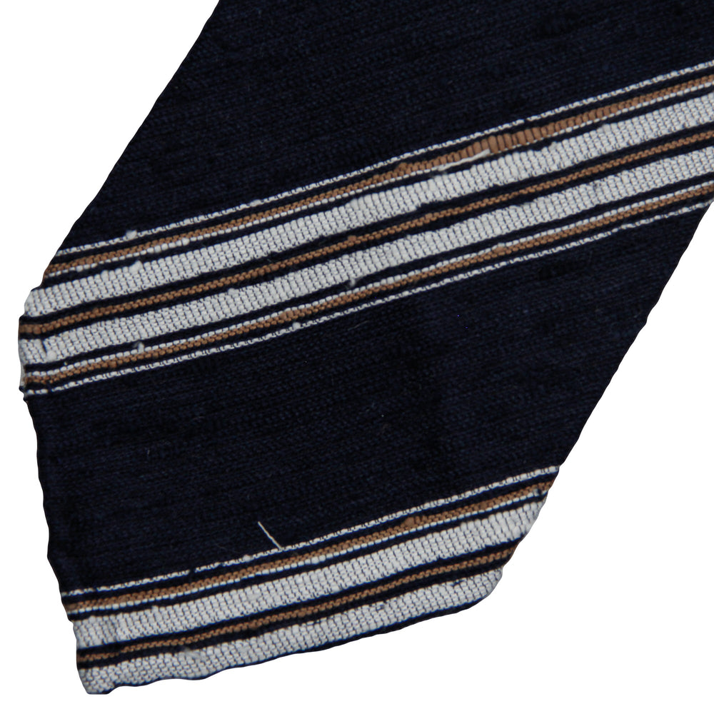 Navy Striped Silk Bouclé Untipped Tie - Paolo Albizzati - Boutique Jacques Last Call