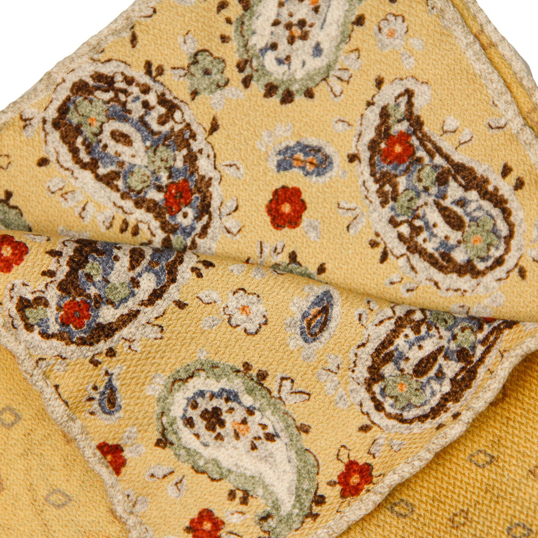 Yellow Paisley/Geometric Pattern Reversible Silk Hankie - Paolo Albizzati - Boutique Jacques Last Call