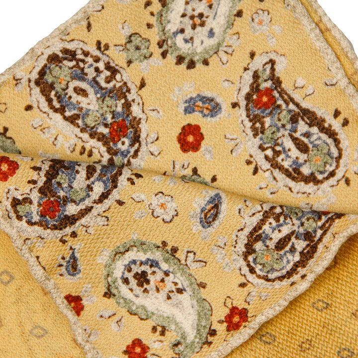 Yellow Paisley/Geometric Pattern Reversible Silk Hankie - Paolo Albizzati - Boutique Jacques Last Call