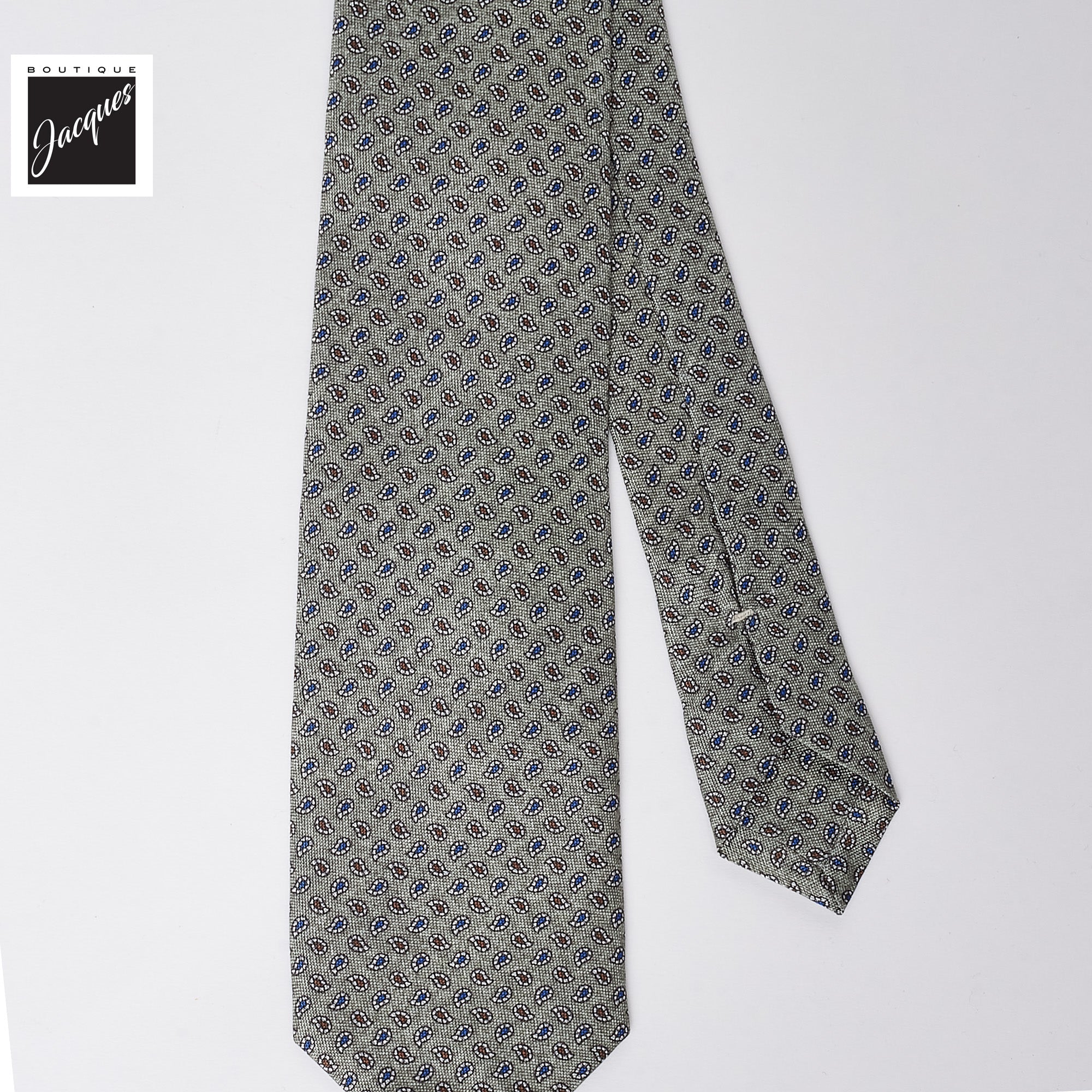 Olive Green Micro Paisley Print Silk Tie - Paolo Albizzati - Boutique Jacques International