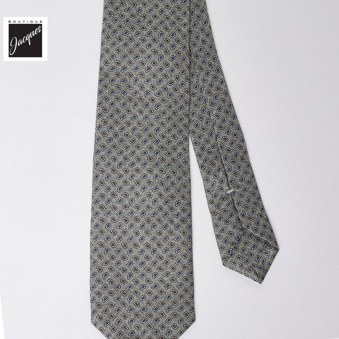 Olive Green Micro Paisley Print Silk Tie - Paolo Albizzati - Boutique Jacques International