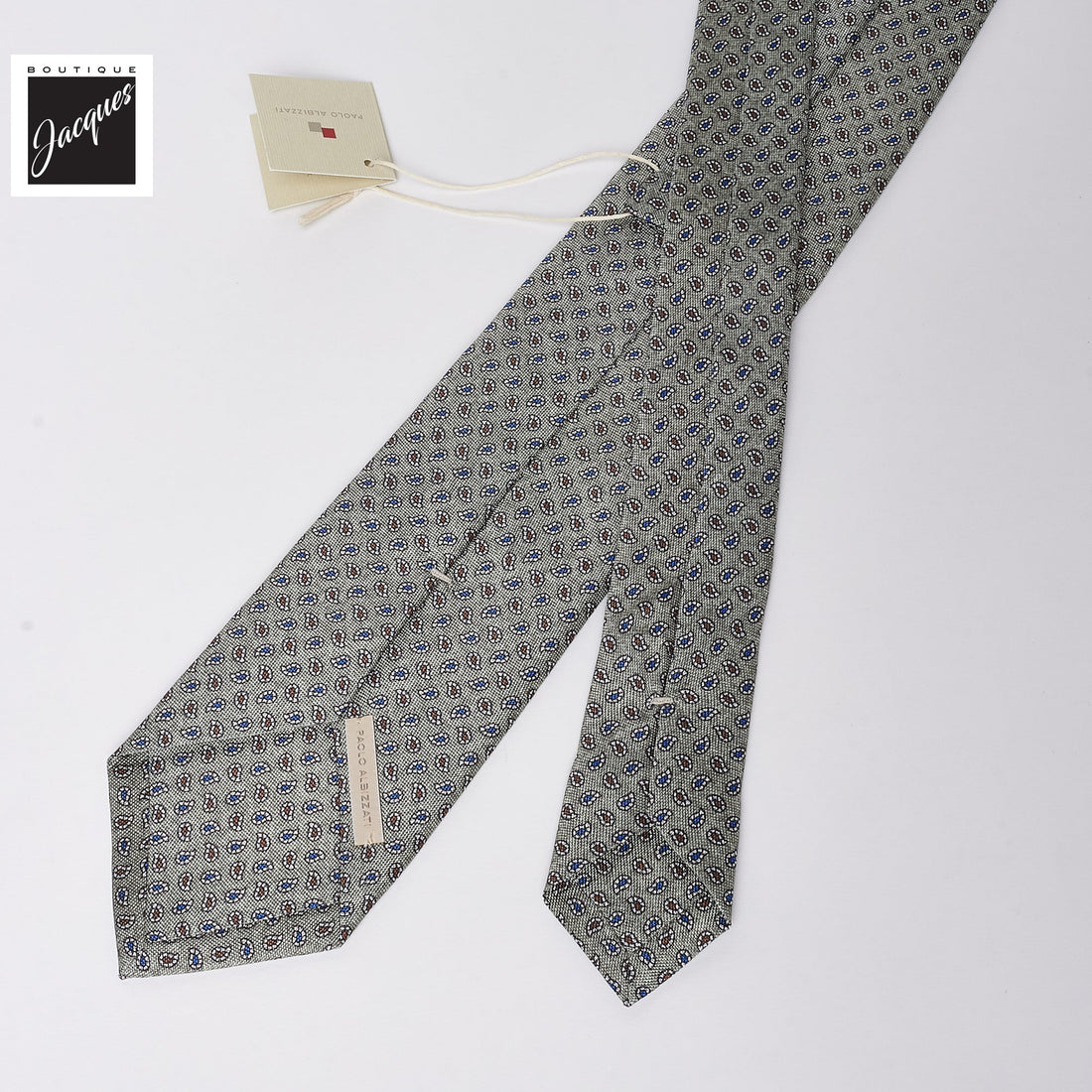 Olive Green Micro Paisley Print Silk Tie - Paolo Albizzati - Boutique Jacques International