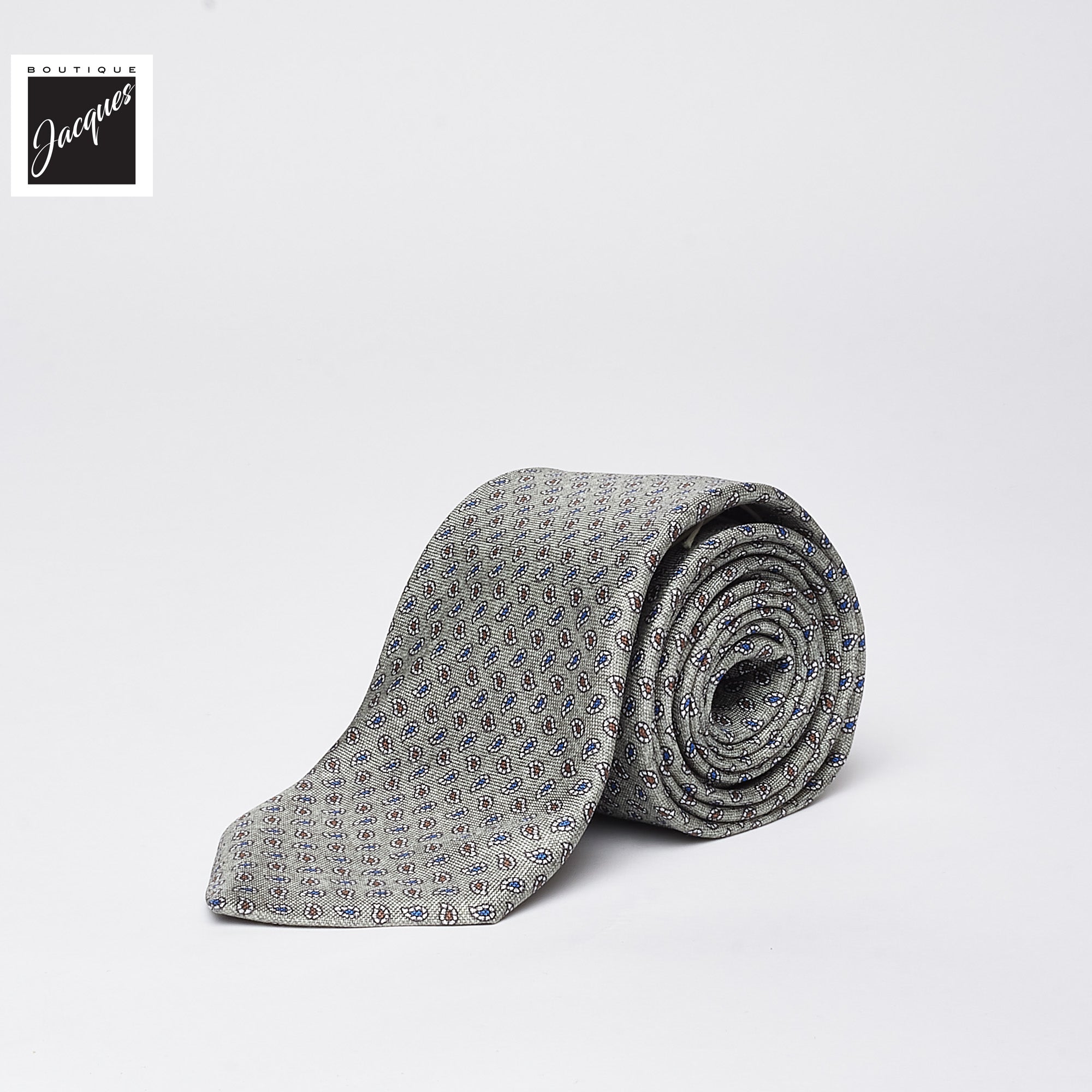 Olive Green Micro Paisley Print Silk Tie - Paolo Albizzati - Boutique Jacques International