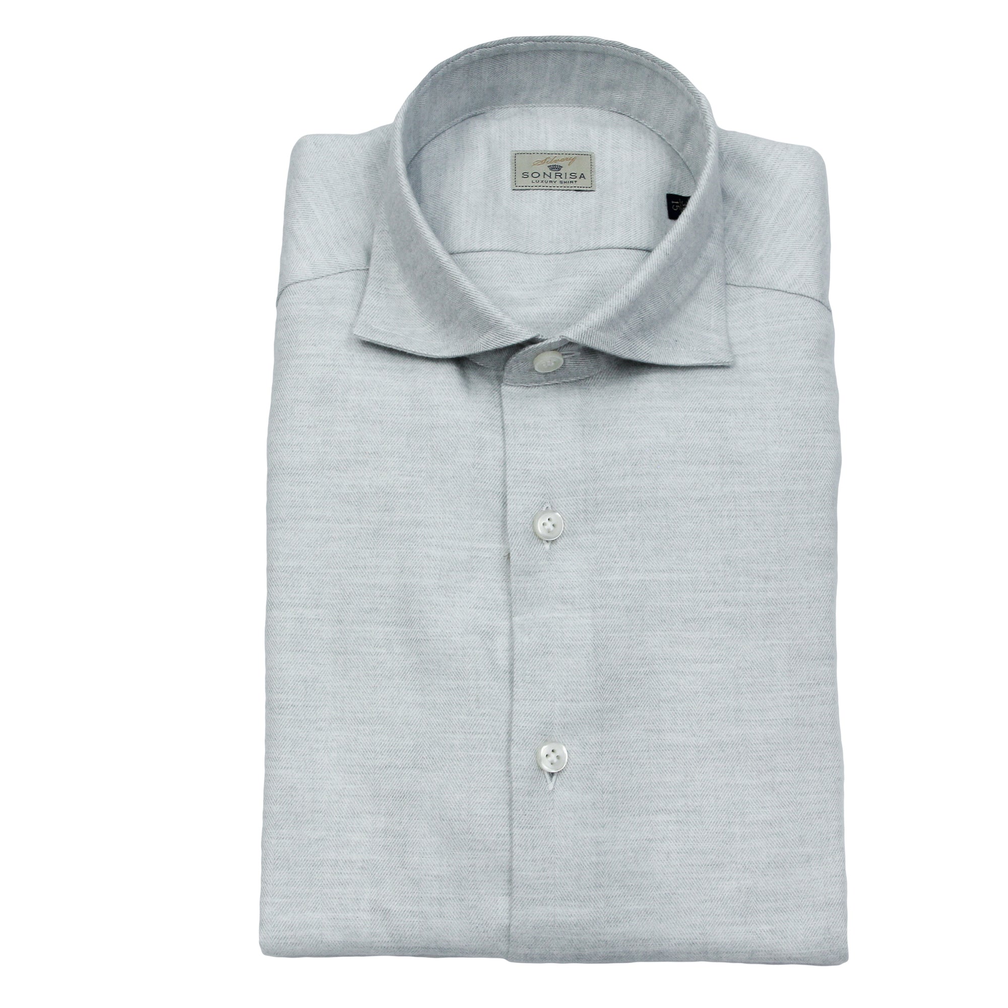 Light Grey Herringbone Cotton Flannel Shirt - SONRISA - Boutique Jacques Last Call