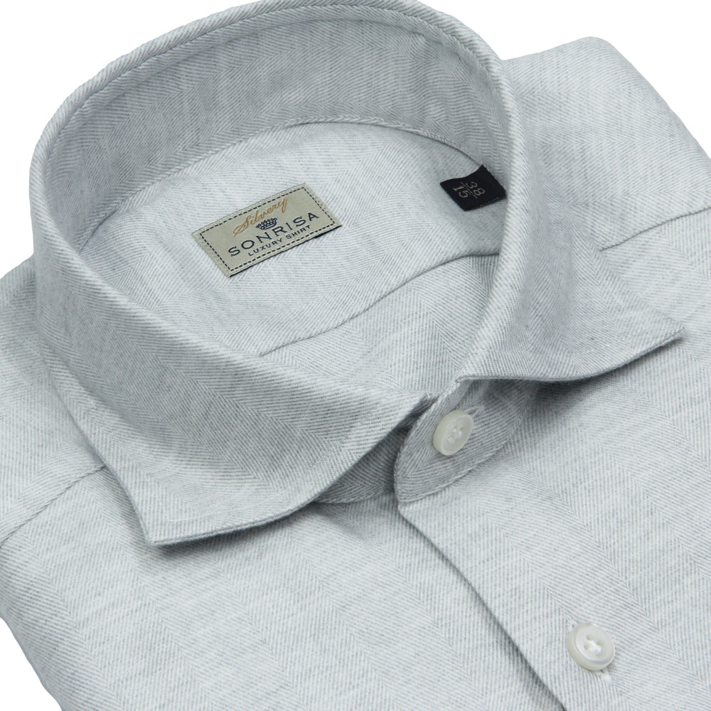 Light Grey Herringbone Cotton Flannel Shirt - SONRISA - Boutique Jacques Last Call