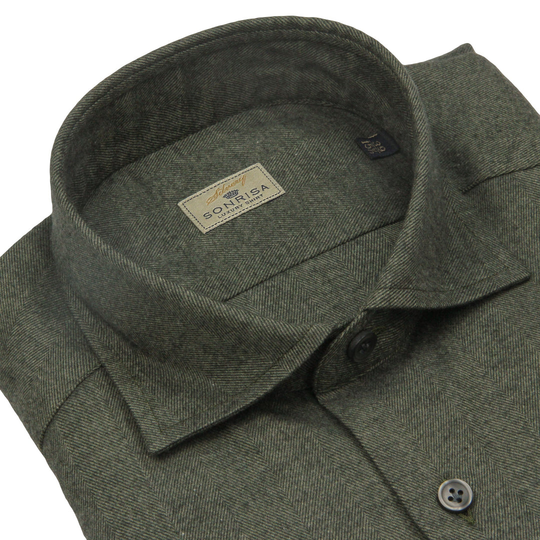 Forest Green Herringbone Cotton Flannel Shirt - SONRISA