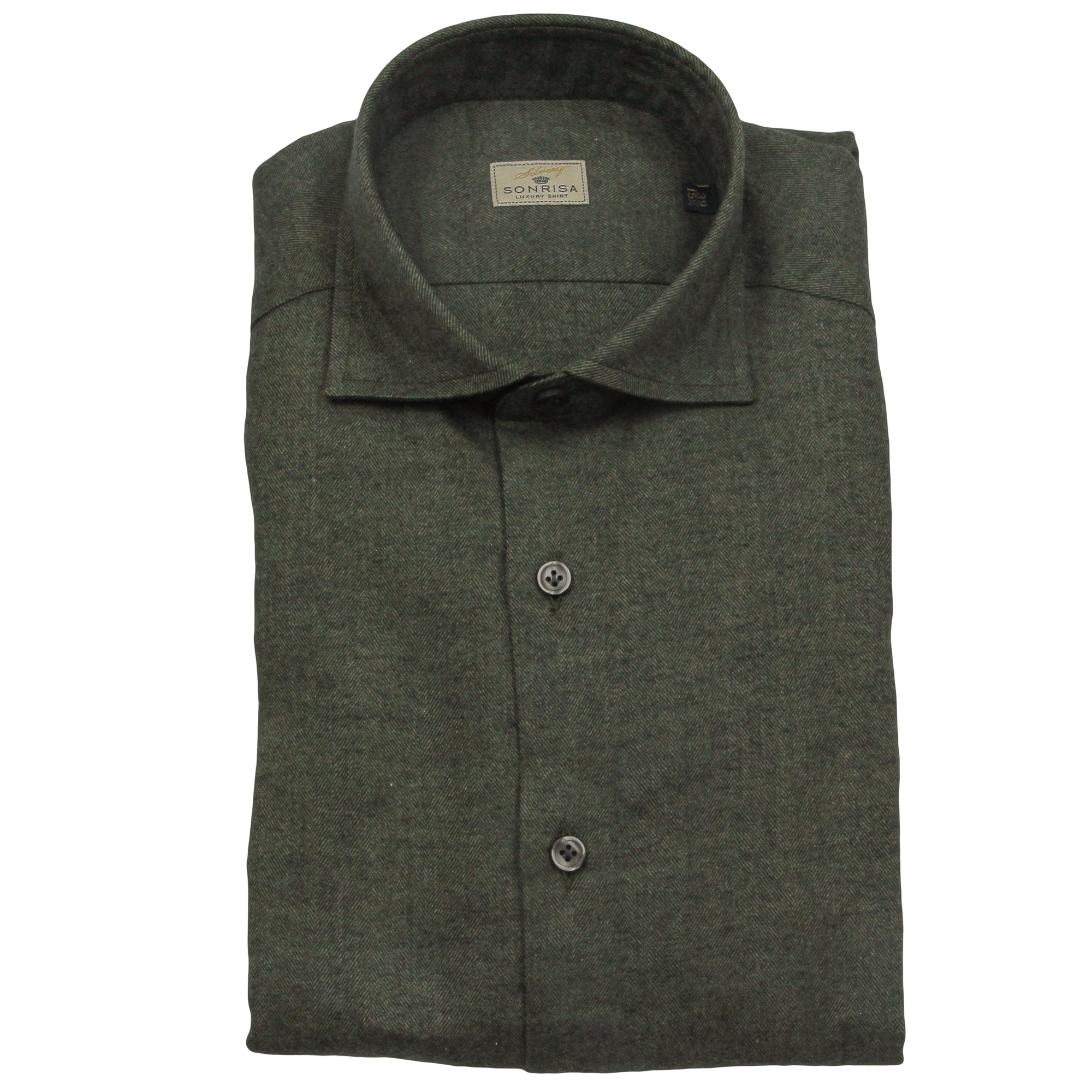 Forest Green Herringbone Cotton Flannel Shirt - SONRISA - Boutique Jacques Last Call
