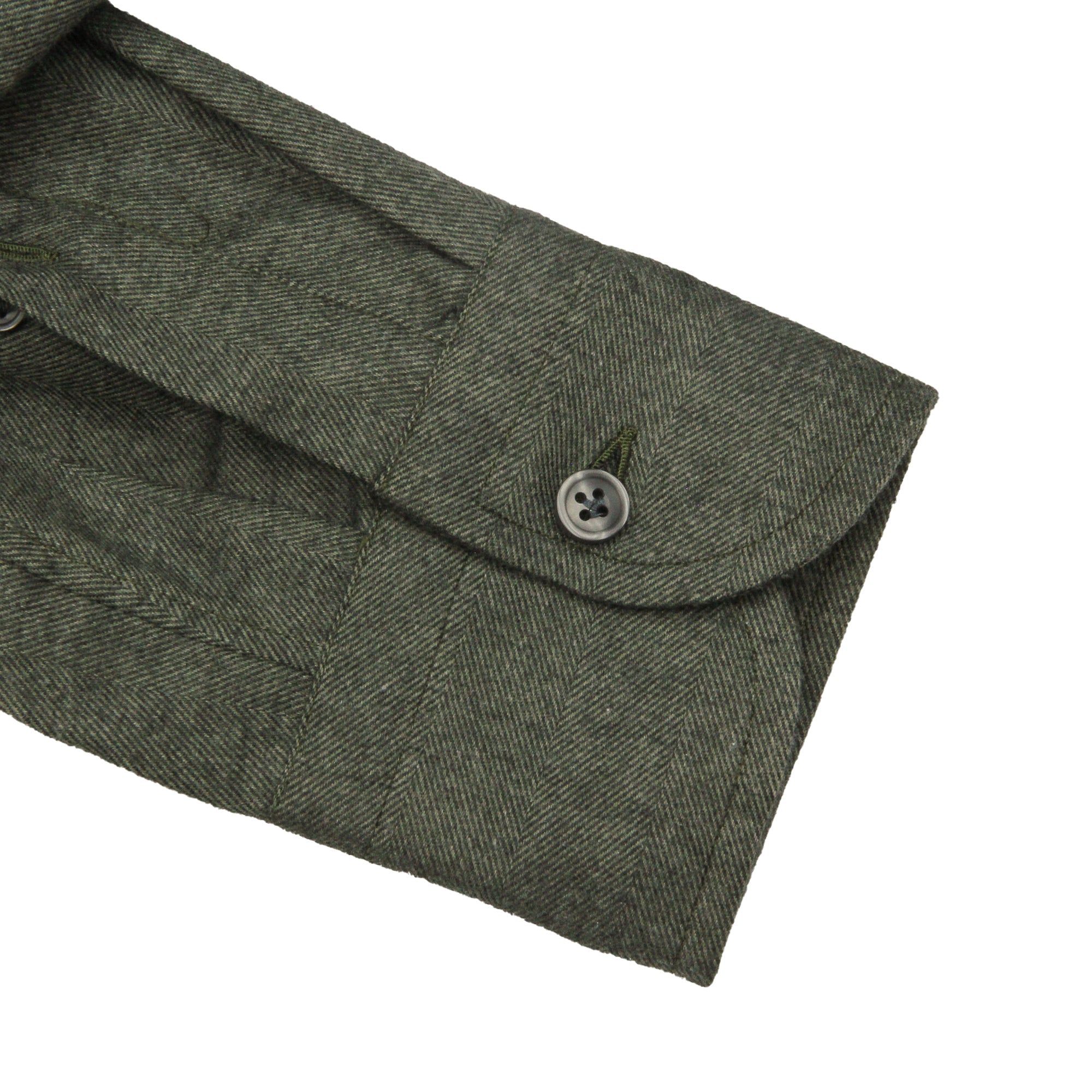 Forest Green Herringbone Cotton Flannel Shirt - SONRISA - Boutique Jacques Last Call