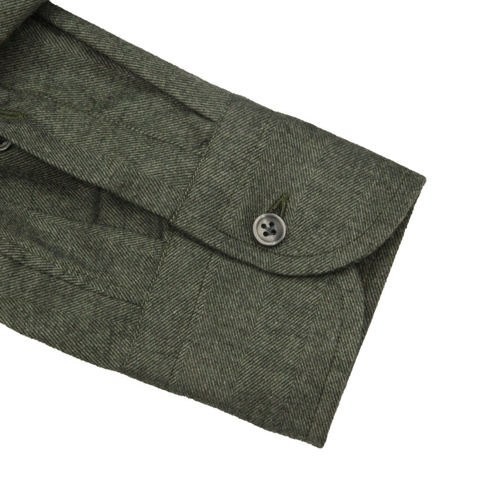 Forest Green Herringbone Cotton Flannel Shirt - SONRISA