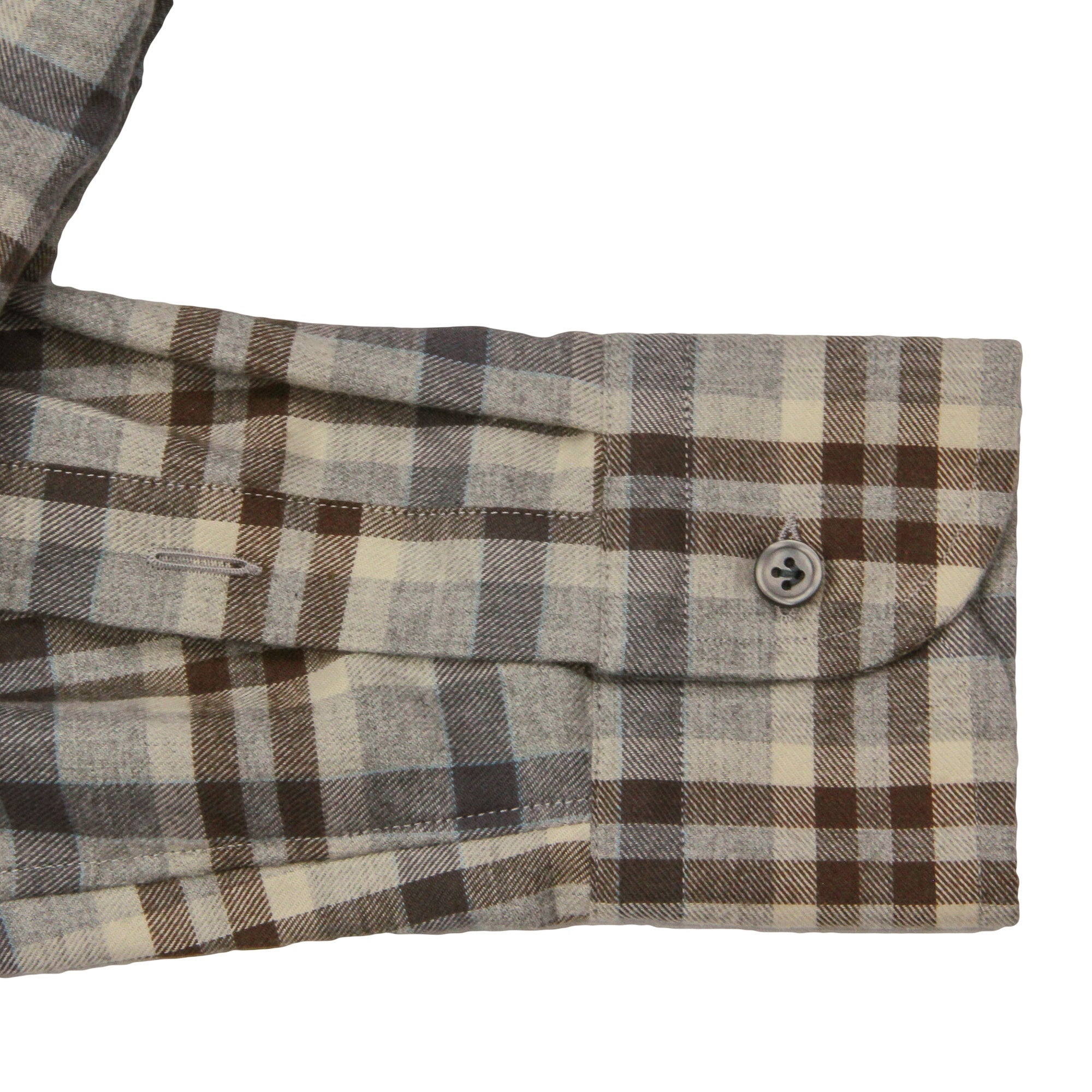 Grey and Brown Check Cotton Wool Flannel Shirt - SONRISA - Boutique Jacques Last Call