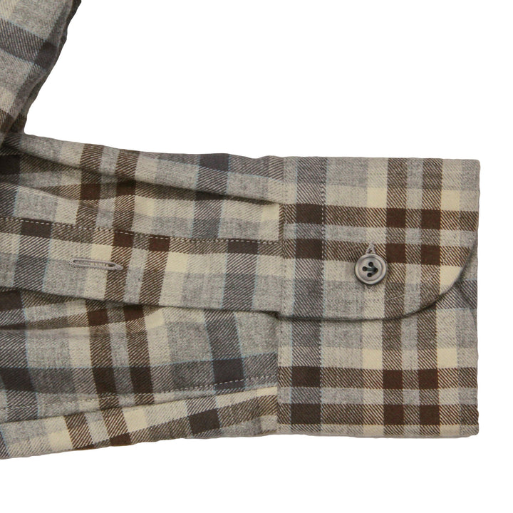 Grey and Brown Check Cotton Wool Flannel Shirt - SONRISA