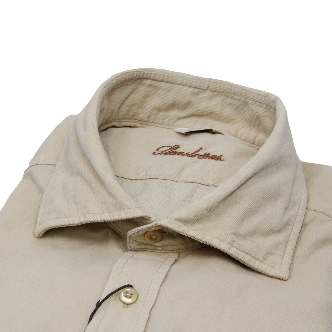Beige Solid Corduroy Fitted Body Shirt - Stenströms