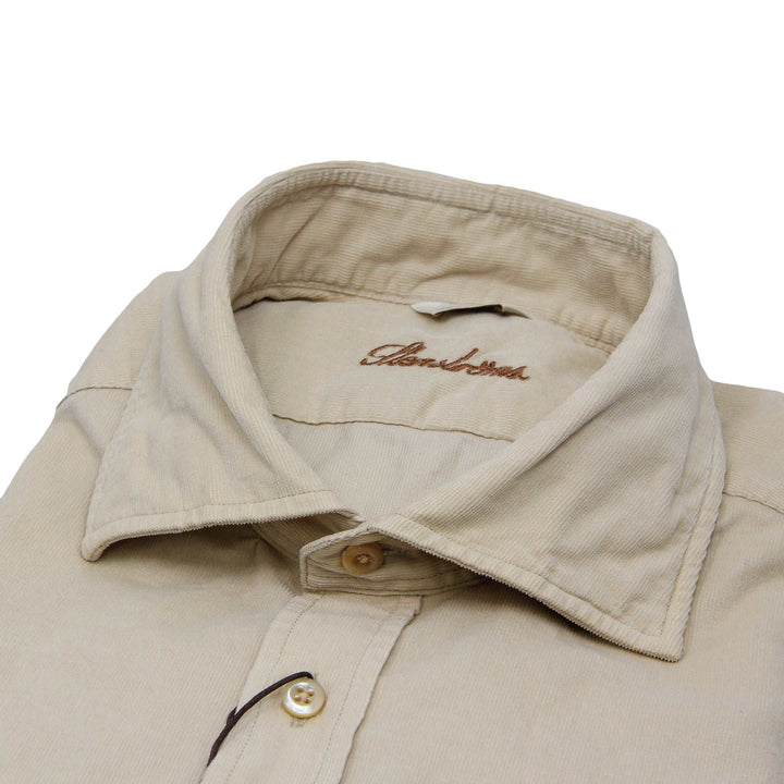 Beige Solid Corduroy Fitted Body Shirt - Stenströms