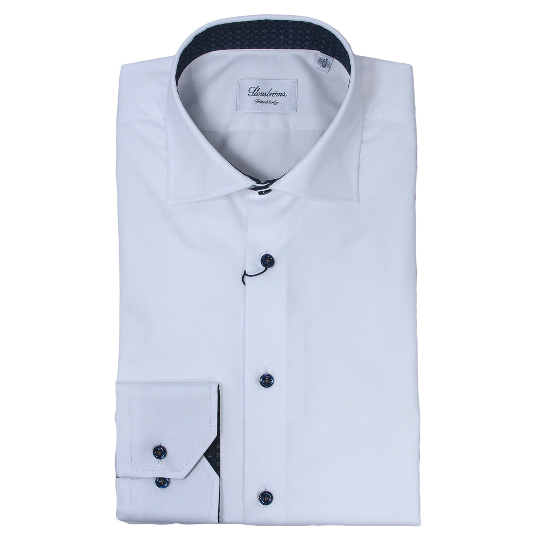 White Twill Fitted Body Shirt w/ Navy Floral Contrast - Stenströms