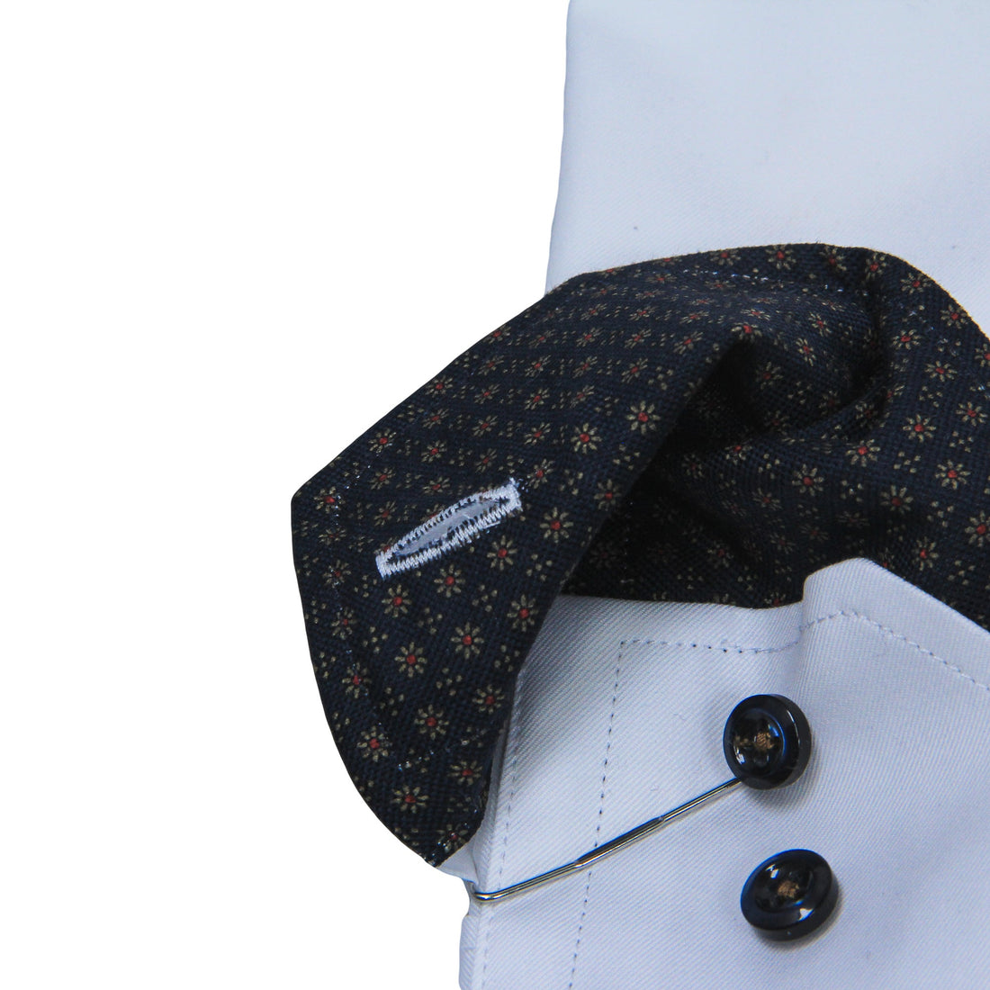 White Twill Fitted Body Shirt w/ Navy Floral Contrast - Stenströms