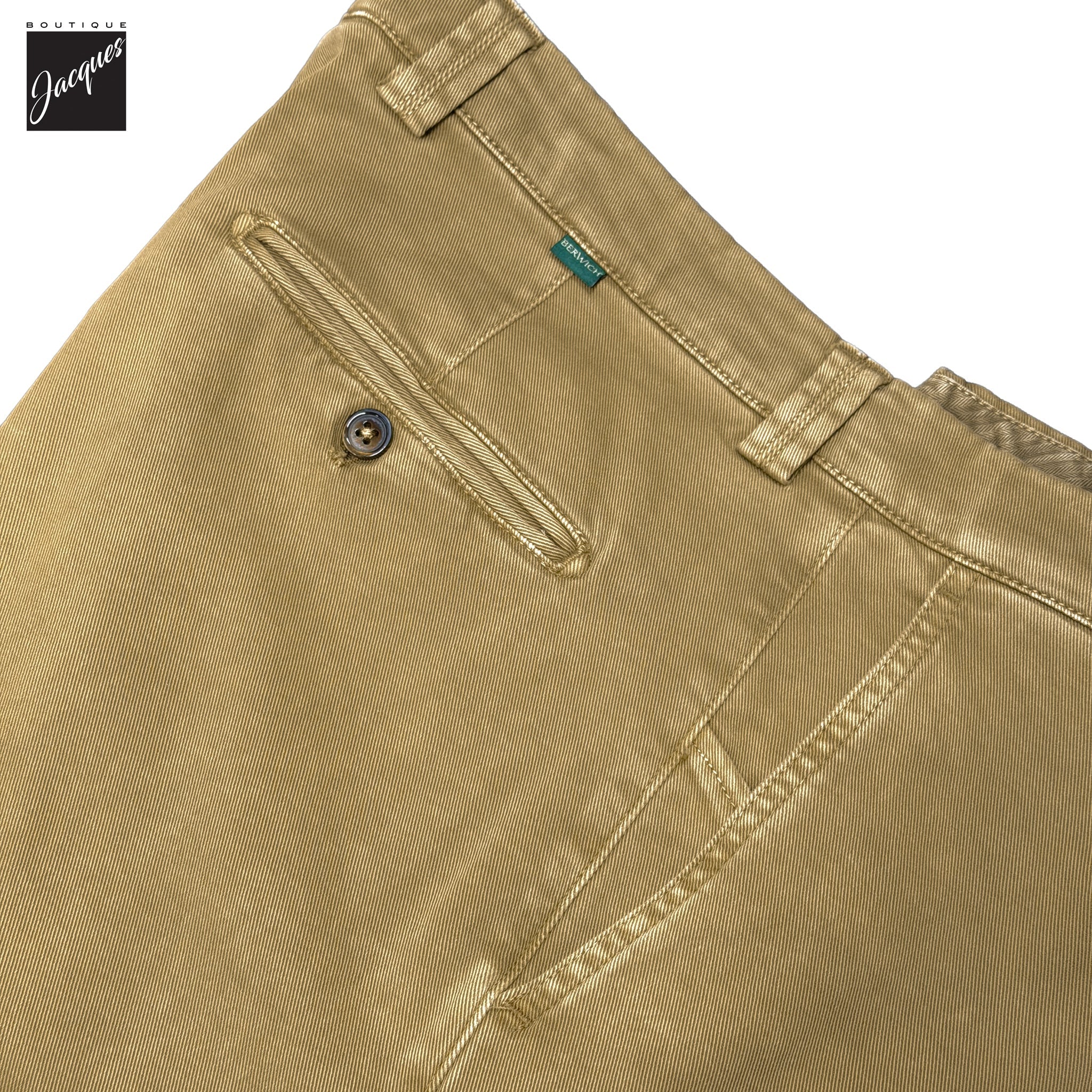 Caramel Tan Cotton-Stretch Denim Negroni Wide Fit Chino Trousers - Berwich
