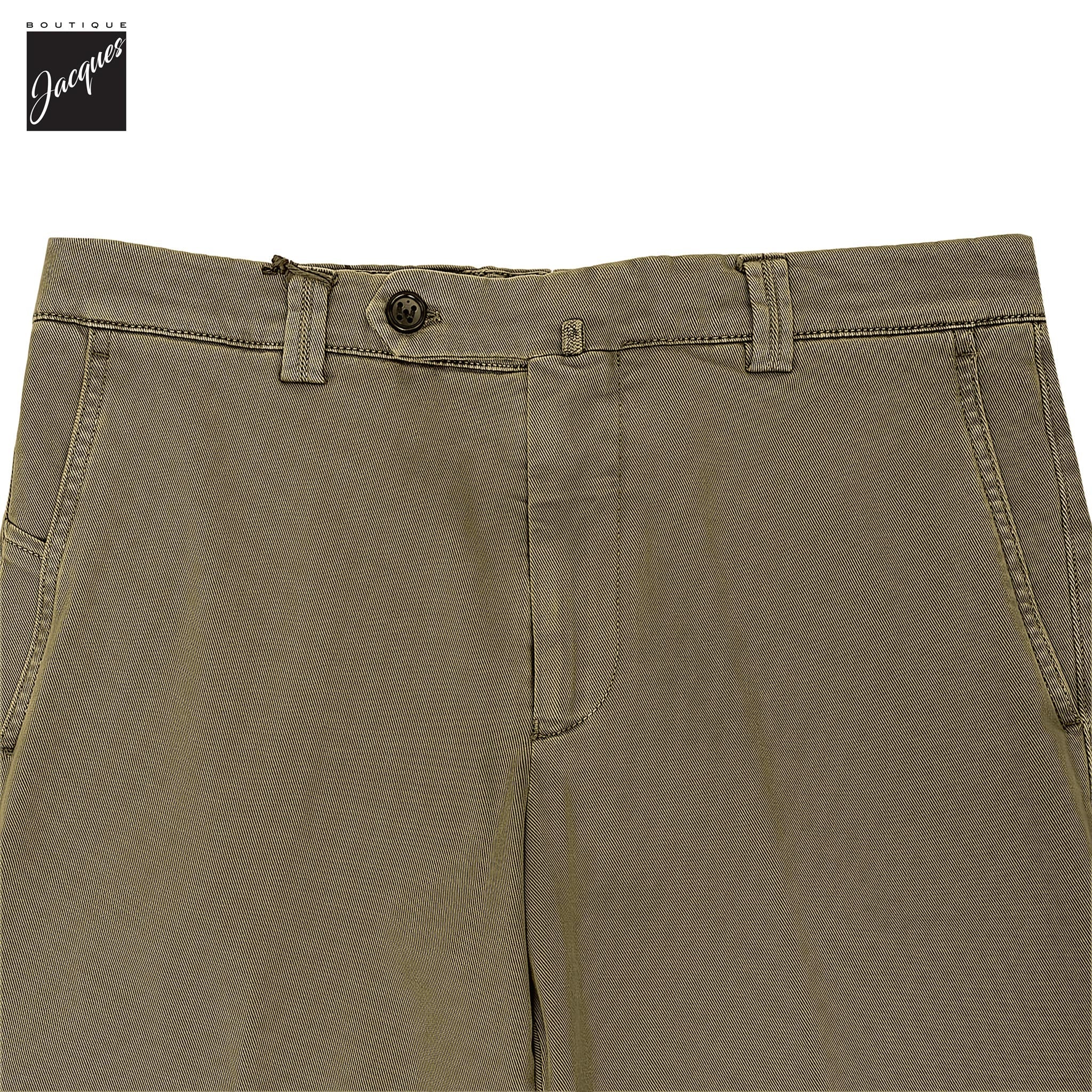 Olive Khaki Cotton-Stretch Denim Negroni Wide Fit Chino Trousers - Berwich