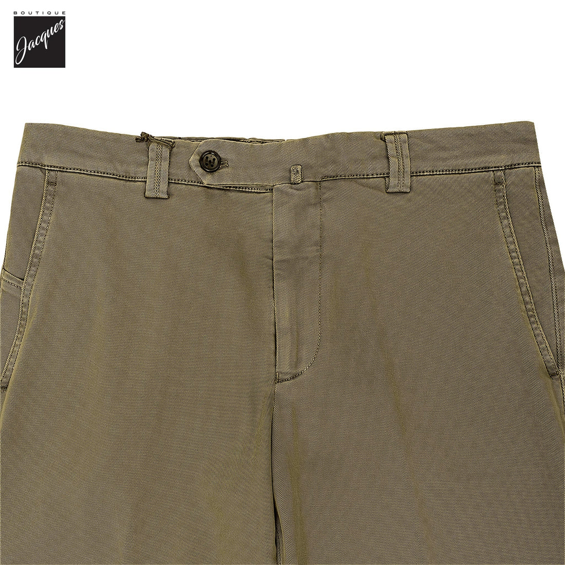 Olive Khaki Cotton-Stretch Denim Negroni Wide Fit Chino Trousers - Berwich