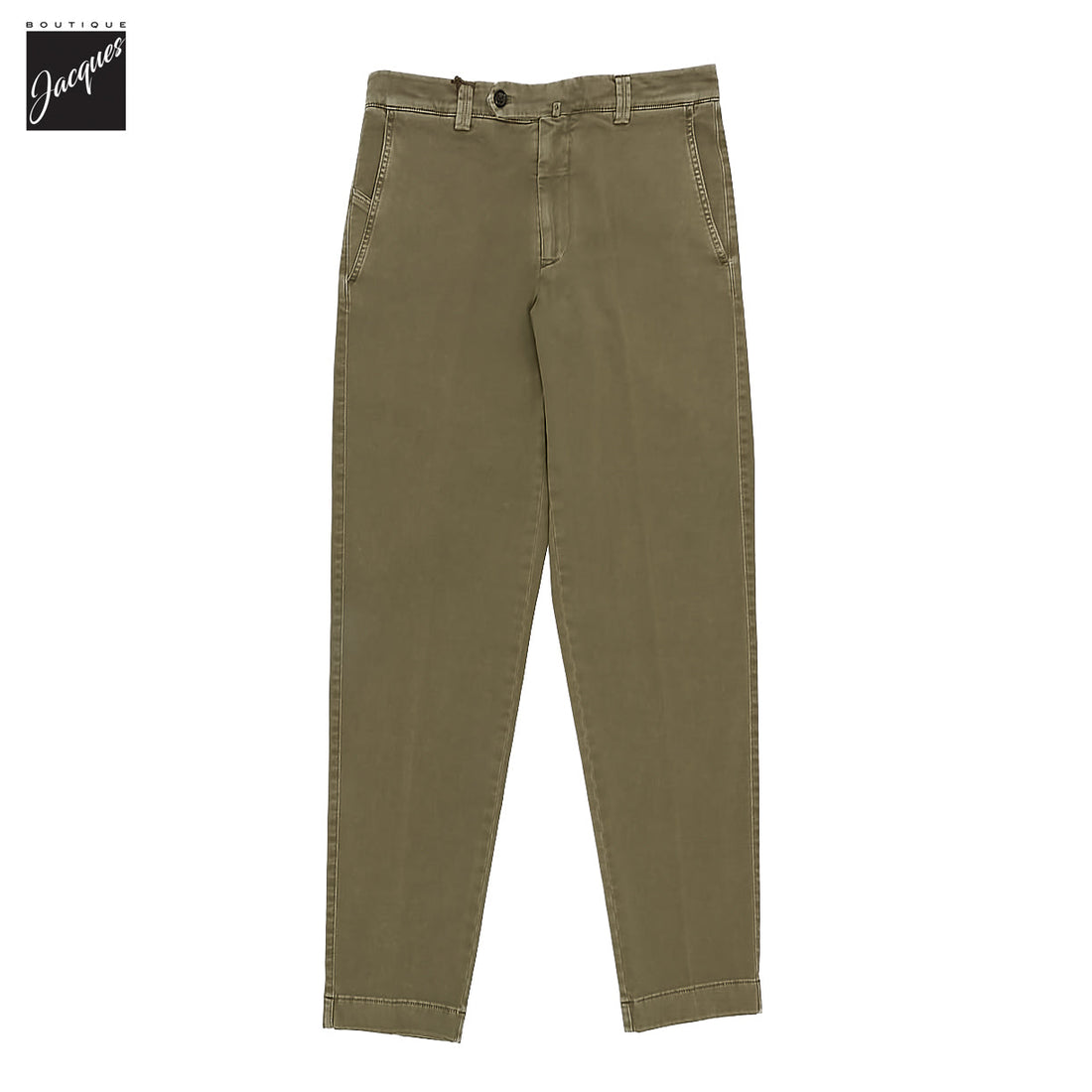 Olive Khaki Cotton-Stretch Denim Negroni Wide Fit Chino Trousers - Berwich