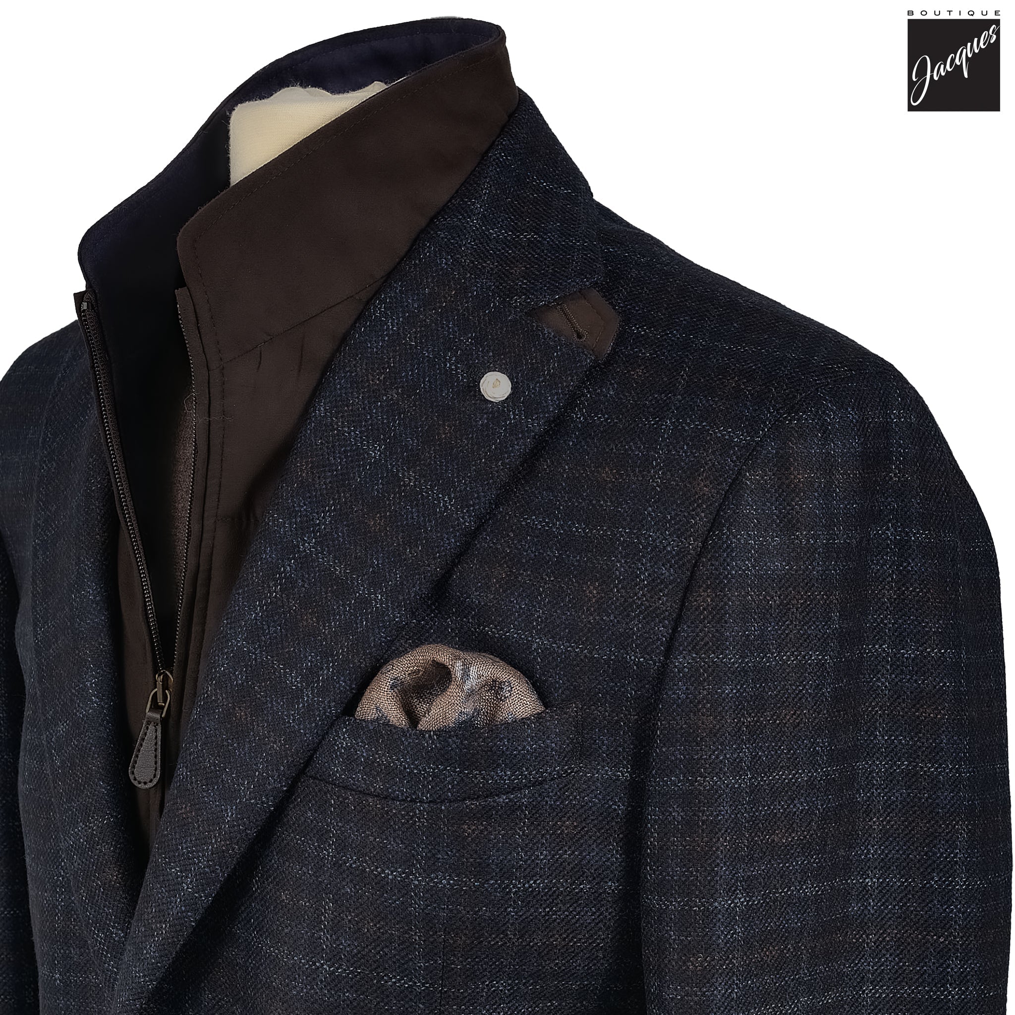 Blue Check Wool Hybrid Sport Jacket with Bib - Luigi Bianchi