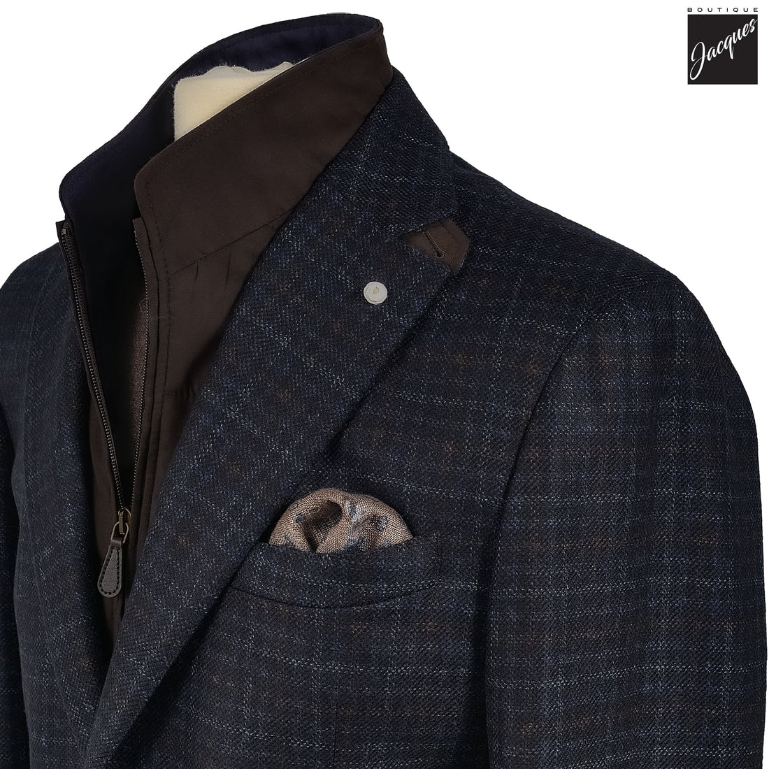 Blue Check Wool Hybrid Sport Jacket with Bib - Luigi Bianchi