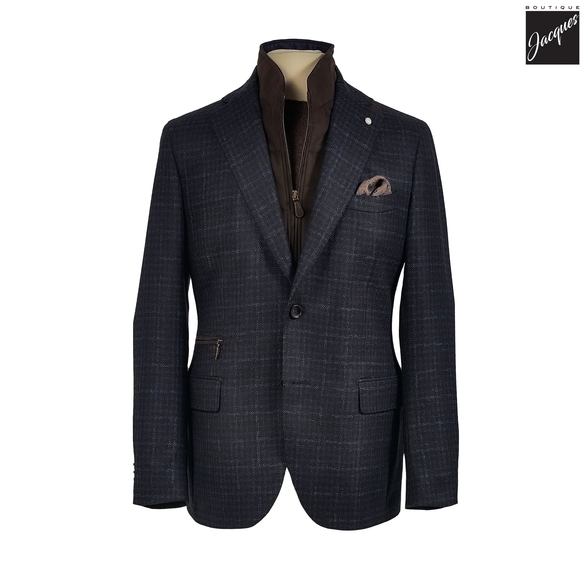 Blue Check Wool Hybrid Sport Jacket with Bib - Luigi Bianchi