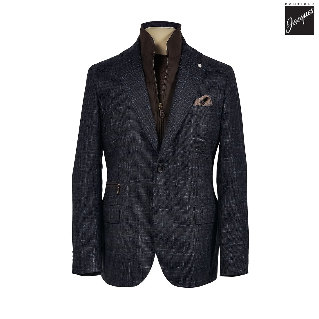 Blue Check Wool Hybrid Sport Jacket with Bib - Luigi Bianchi