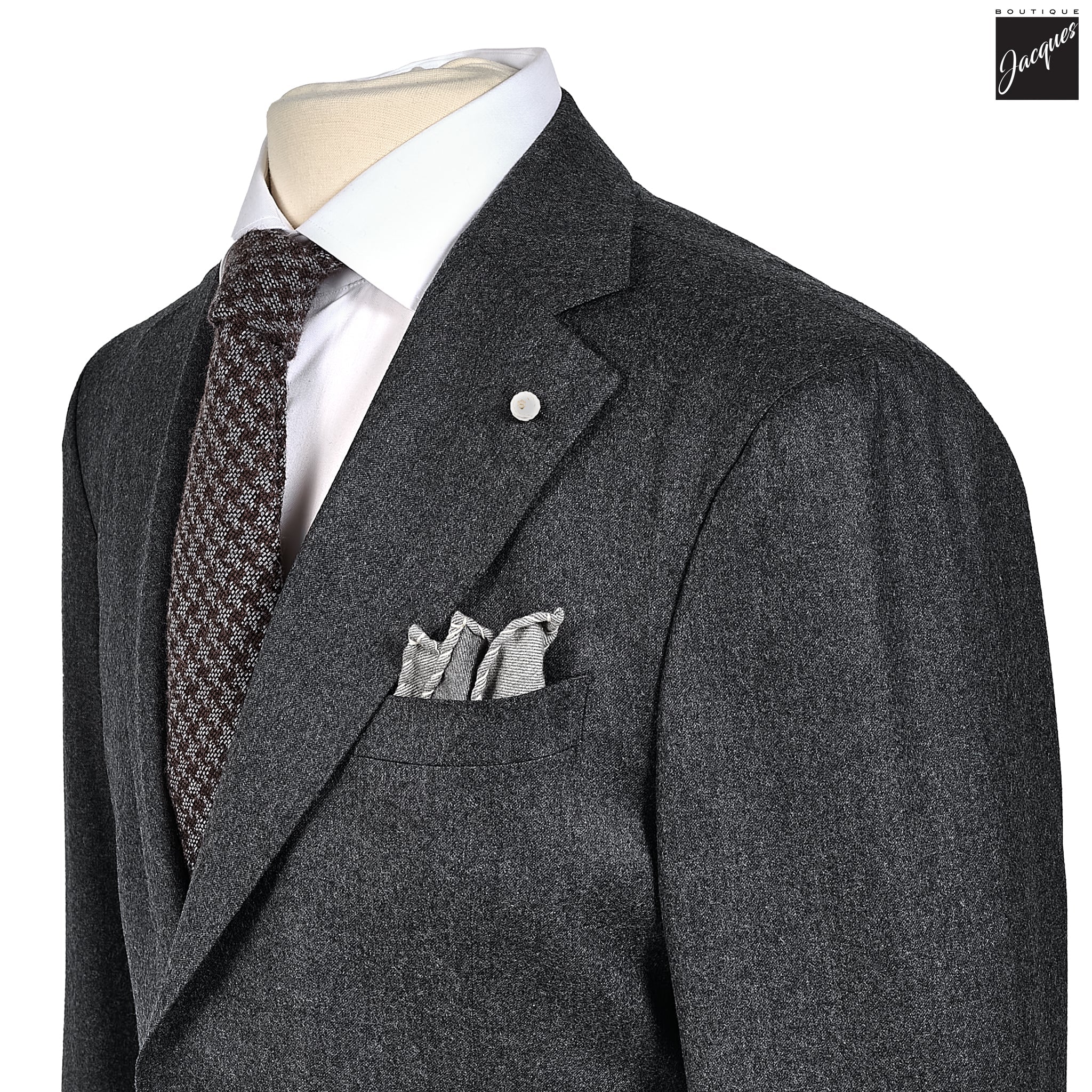 Charcoal Gray Flannel Solid Vitale Barberis Contemporary Fit Suit - Luigi Bianchi