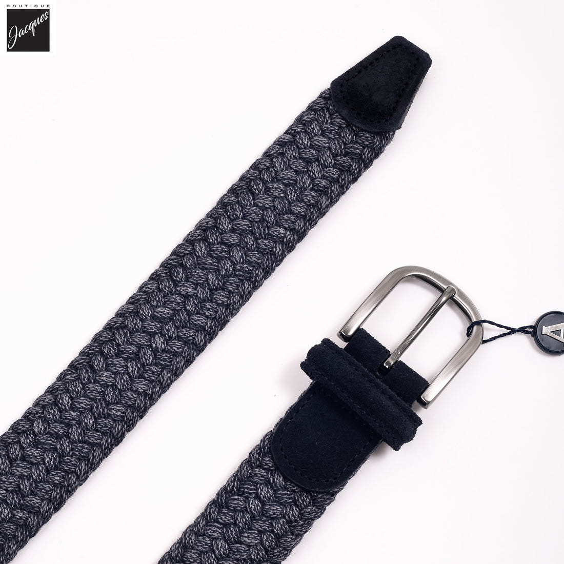 Blue Mélange Wool Woven Stretch Belt - Anderson's