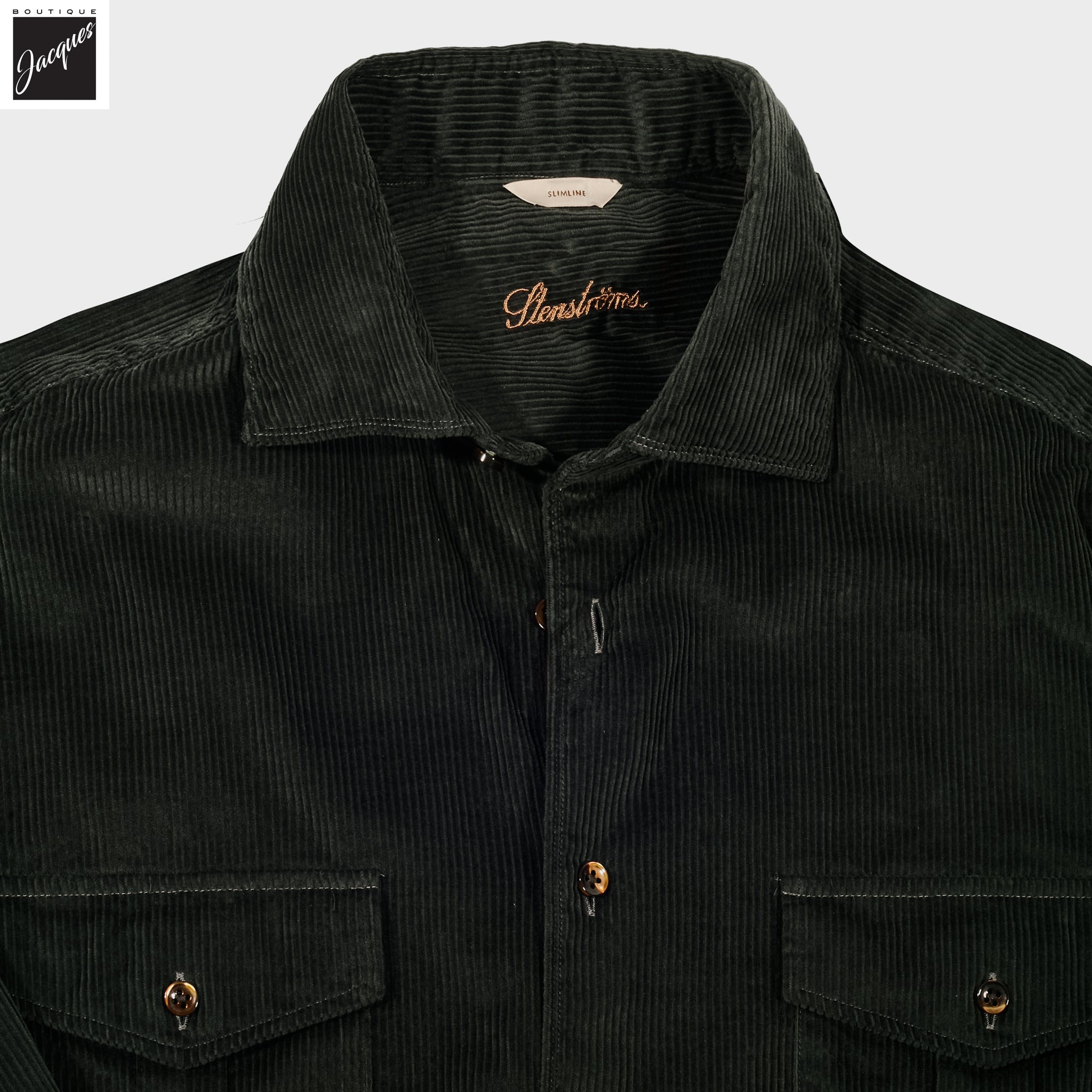 Moss Green Corduroy Slimline Overshirt - Stenströms