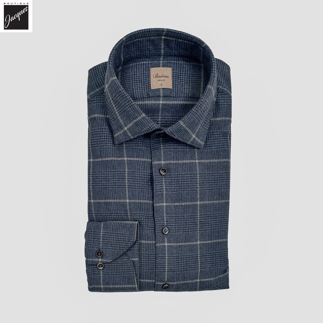 Blue Check Cotton Flannel Regular Fit Shirt - Stenströms