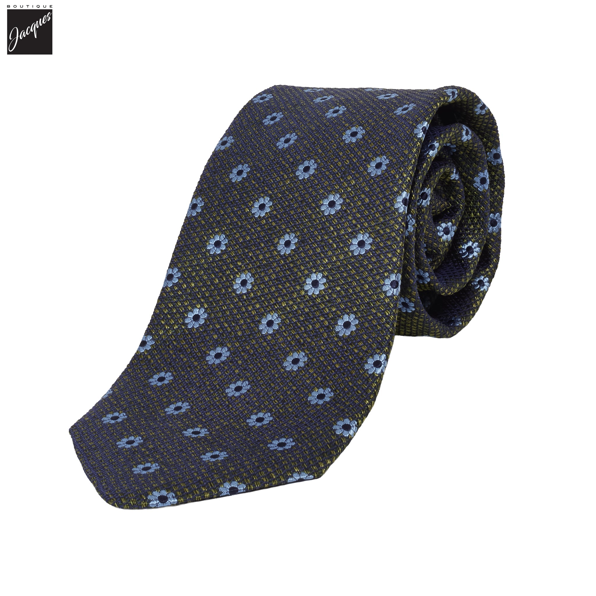Chartreuse Green Floral Woven Silk Tie - DION