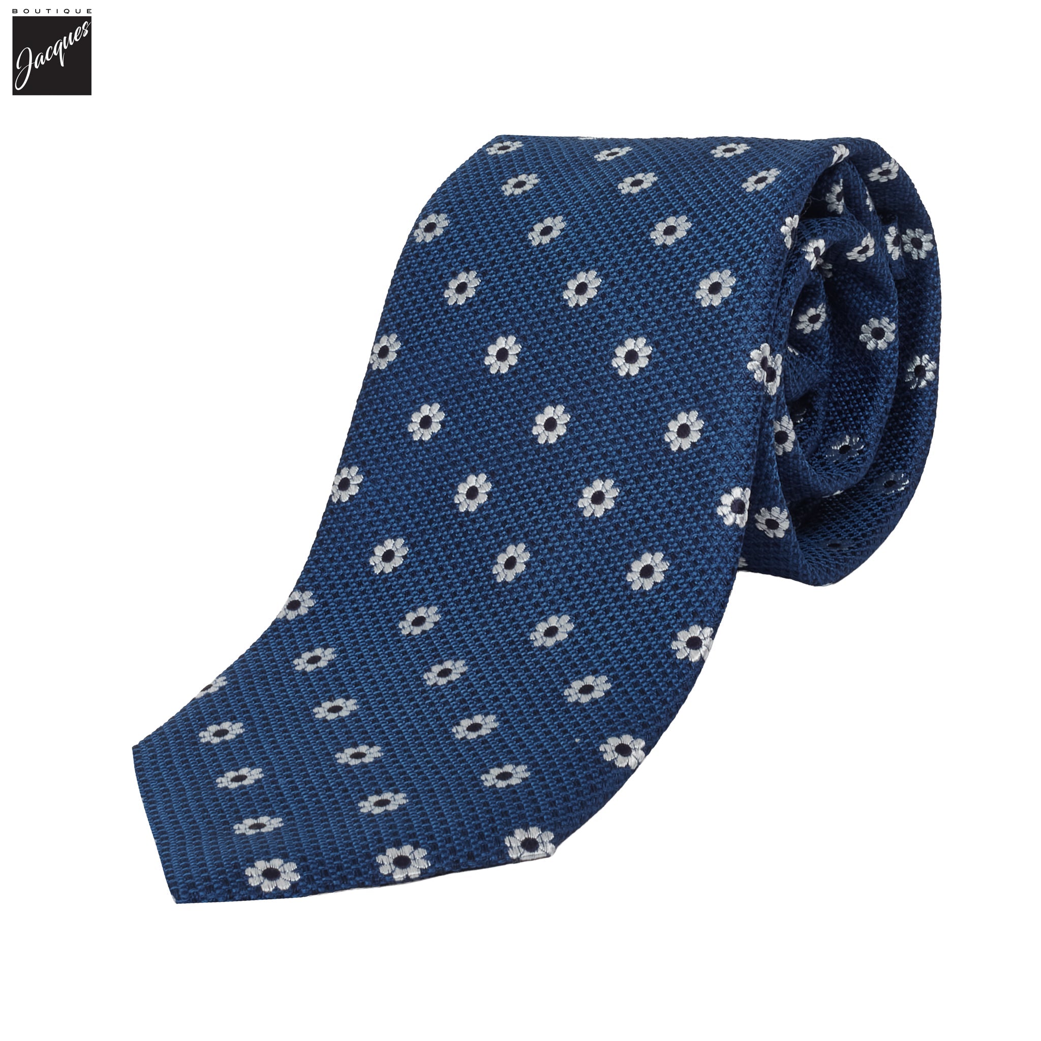 Blue Floral Woven Silk Tie - DION