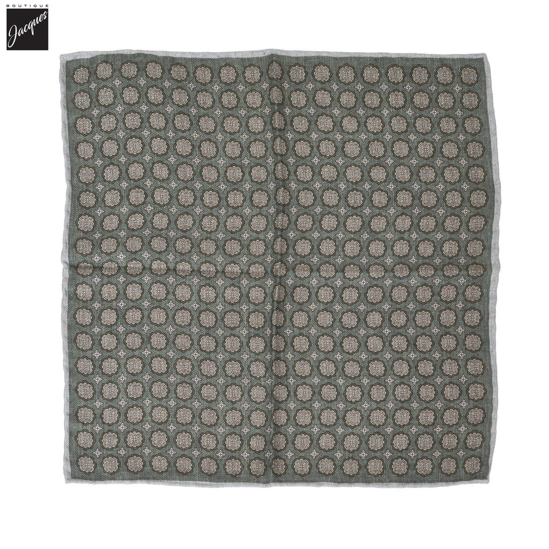 Green & Gray Medallion Reversible Silk Hankie - Paolo Albizzati