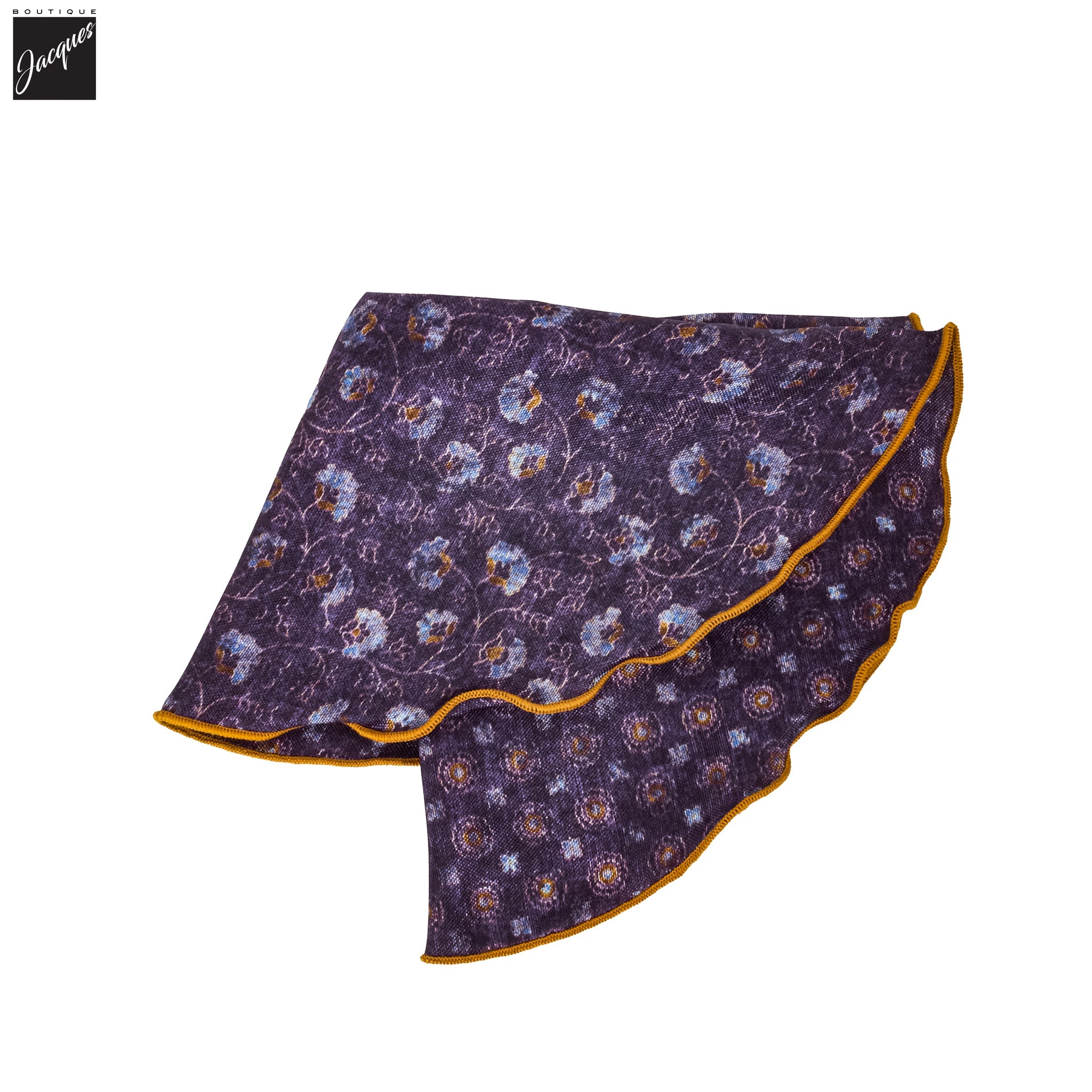 Purple Floral/Medallion Reversible Silk Pocket Round - DION