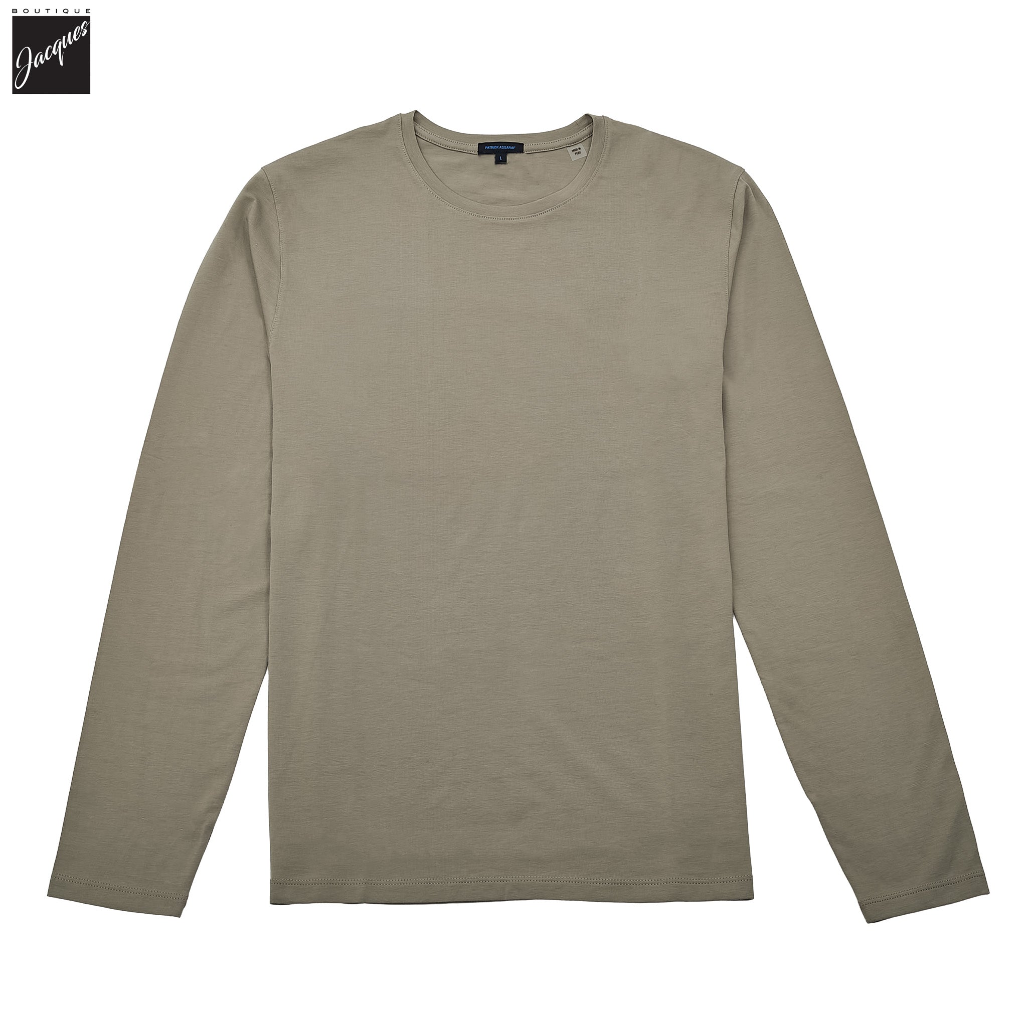 Fog Gray/Beige Pima Stretch Long Sleeve T-Shirt - Patrick Assaraf