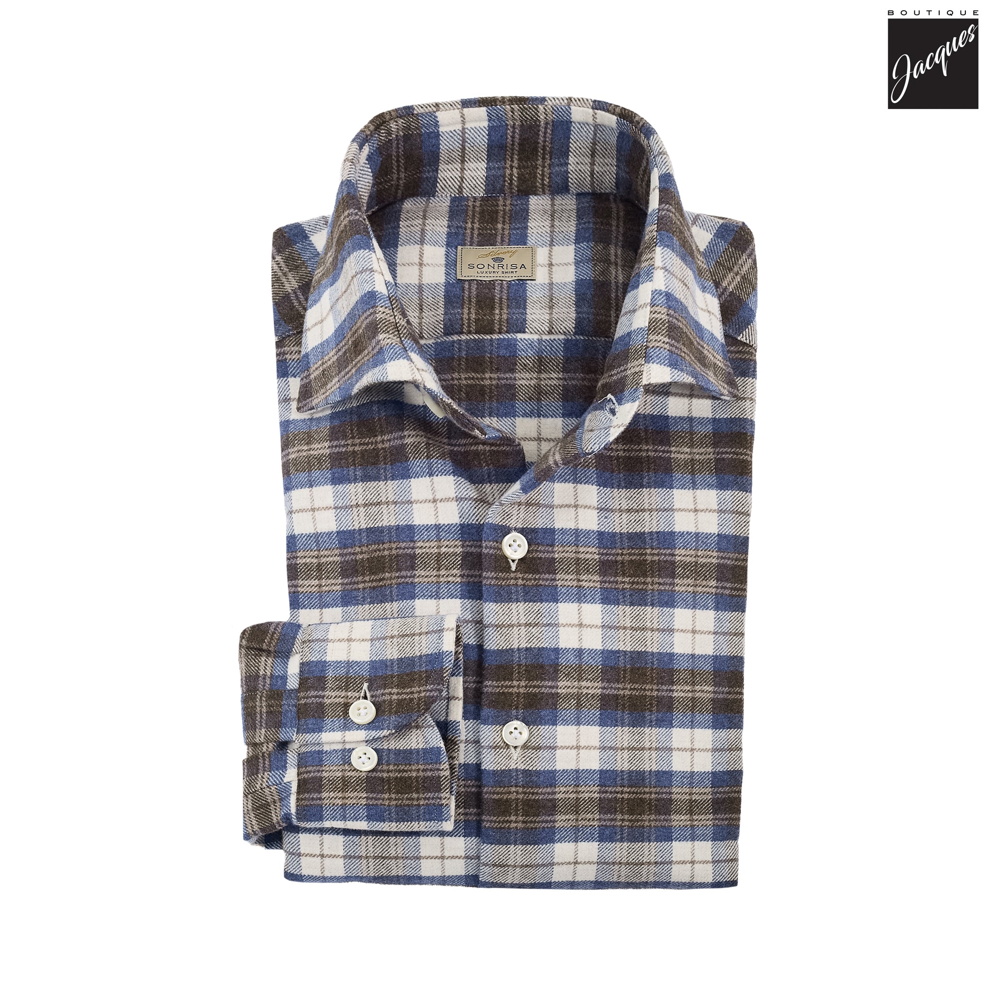 Brown & Blue Plaid Lux Cotton Flannel Shirt - SONRISA