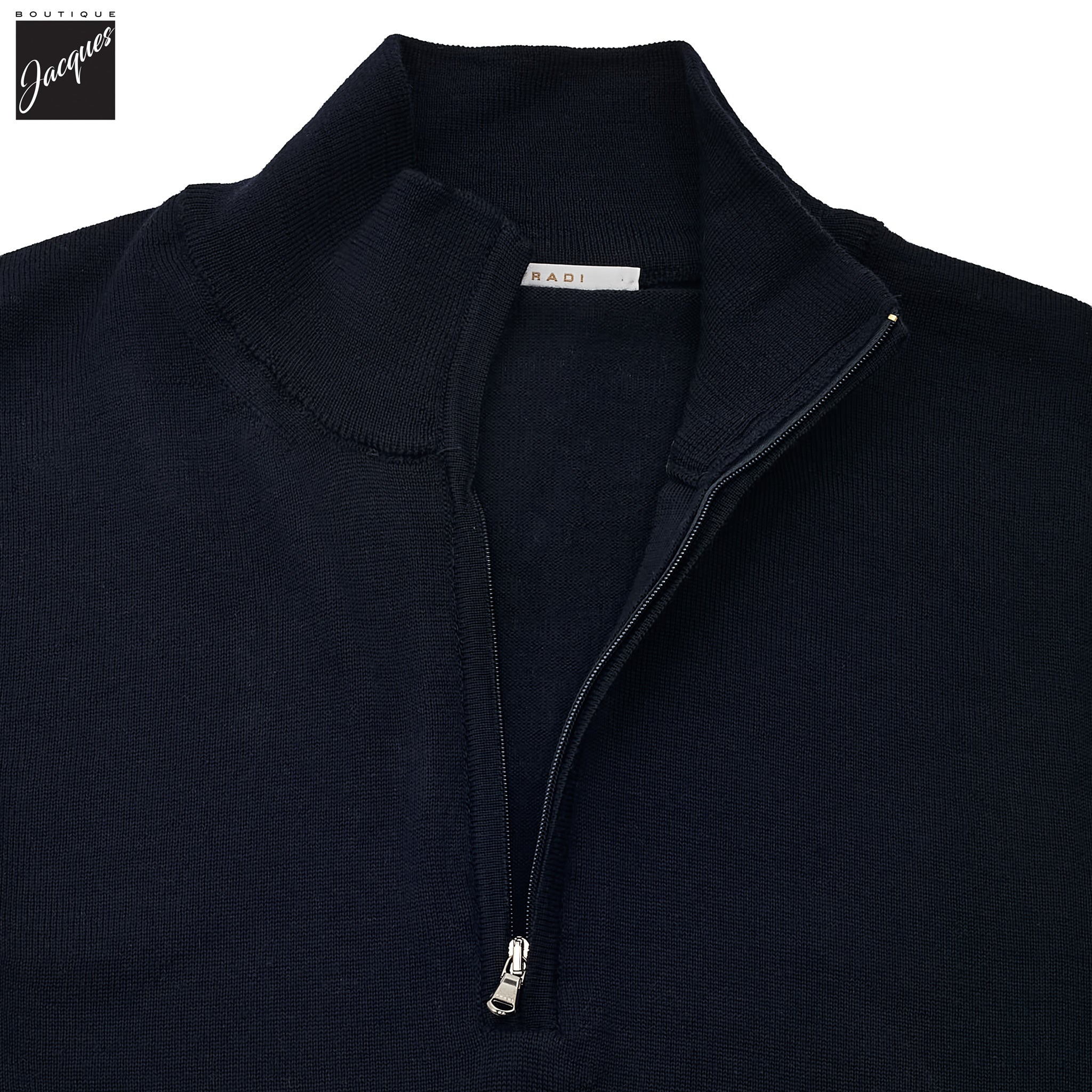 Navy Extra-Fine 14 Gauge Wool 1/2 Zip Sweater - Fradi