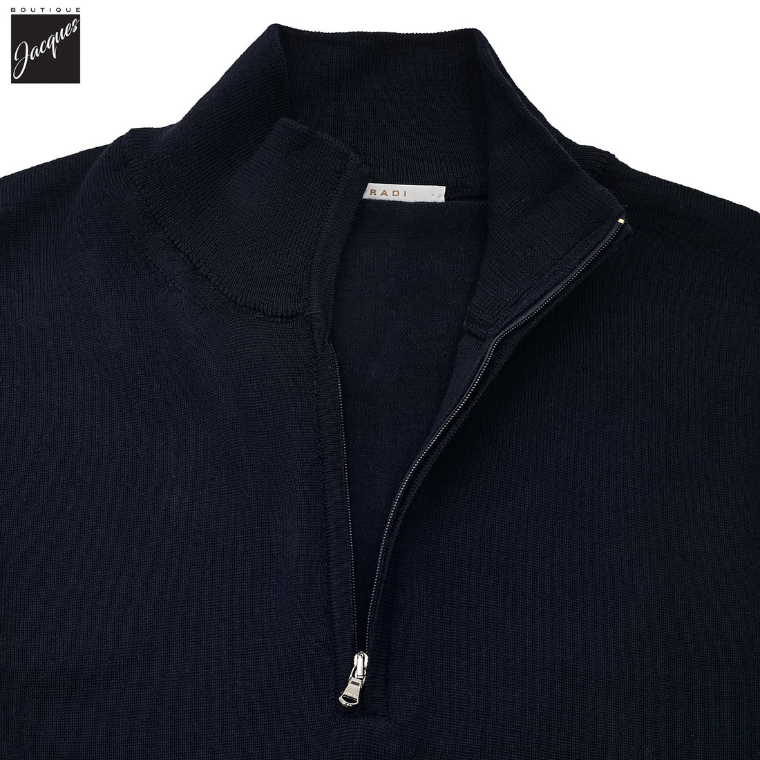 Navy Extra-Fine 14 Gauge Wool 1/2 Zip Sweater - Fradi