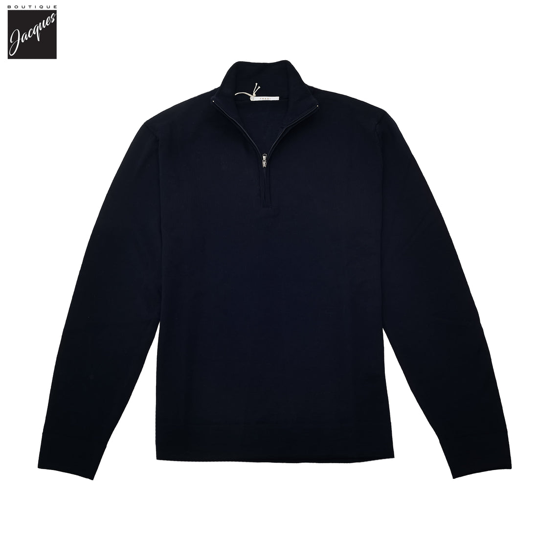 Navy Extra-Fine 14 Gauge Wool 1/2 Zip Sweater - Fradi