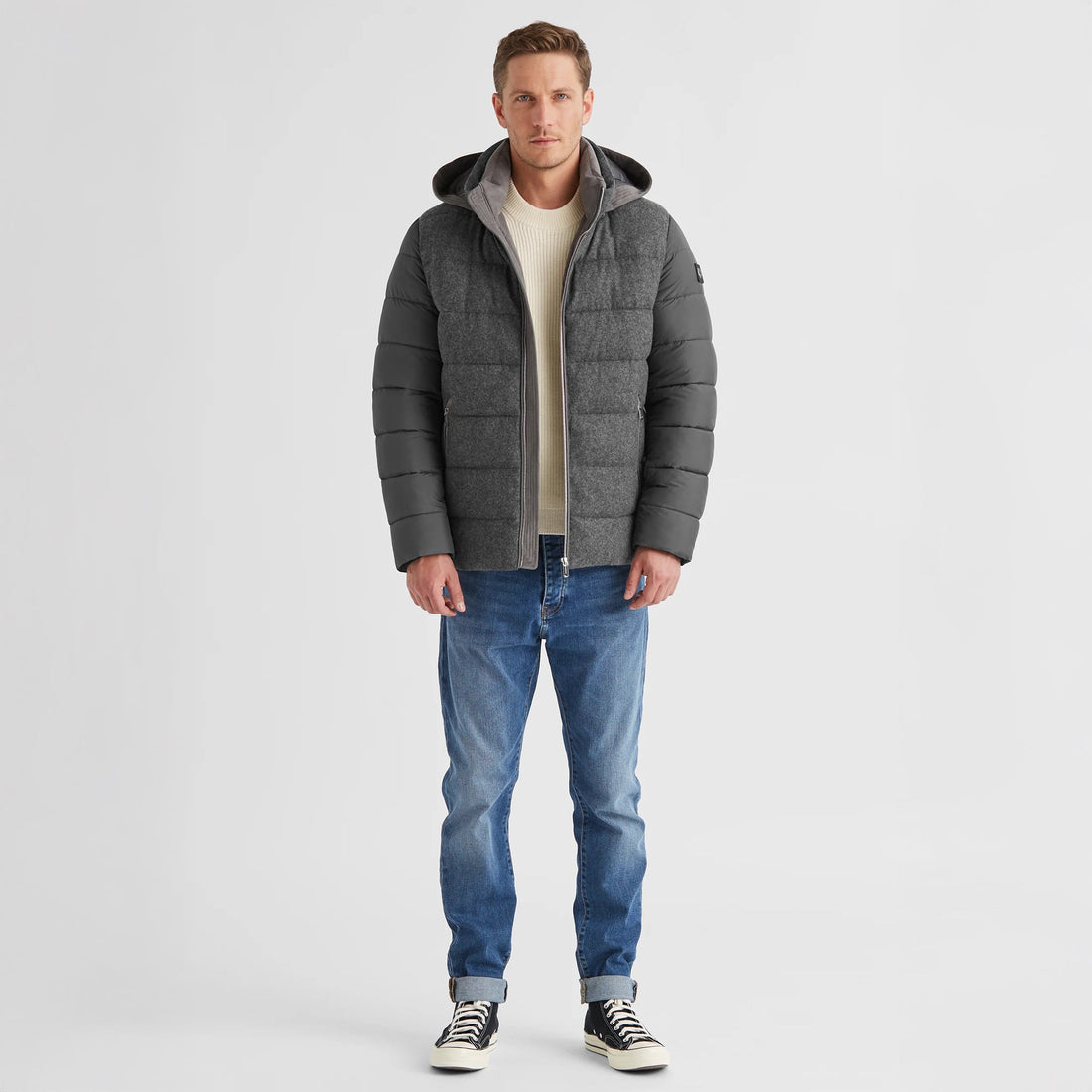 Gray Wool Hybrid Quilted Winter Coat - Milestone