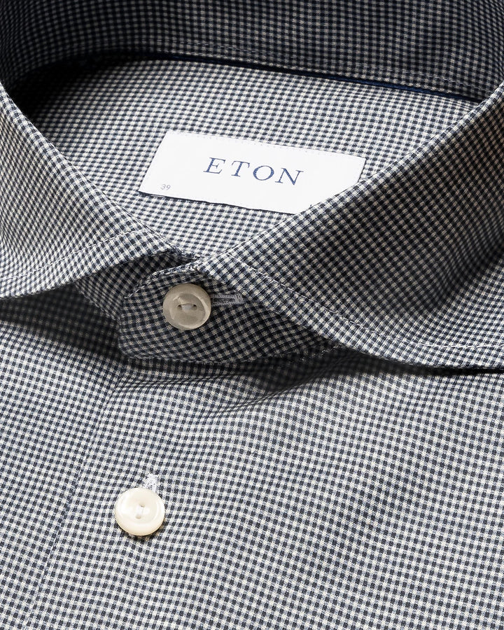 Dark Blue Micro Check King Knit Slim Fit Shirt - ETON