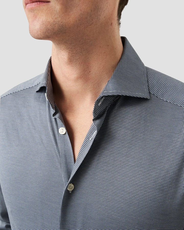 Dark Blue Micro Check King Knit Slim Fit Shirt - ETON