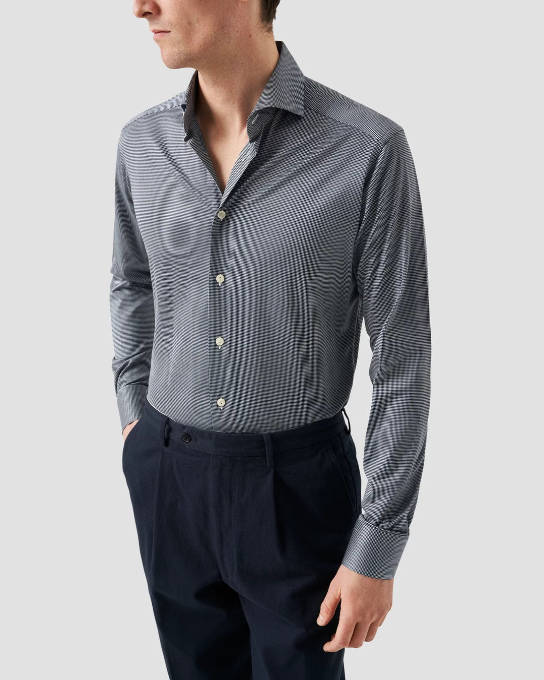 Dark Blue Micro Check King Knit Slim Fit Shirt - ETON