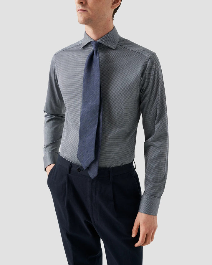 Dark Blue Micro Check King Knit Slim Fit Shirt - ETON
